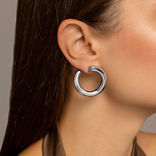 Серьги-кольца из белого золота Francelli без камней (арт. е1091981/30б) – изображение 3