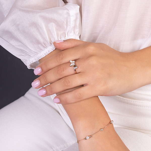 Золота каблучка Метелики з емаллю і фіанітами (арт. 141209еп) – зображення 2