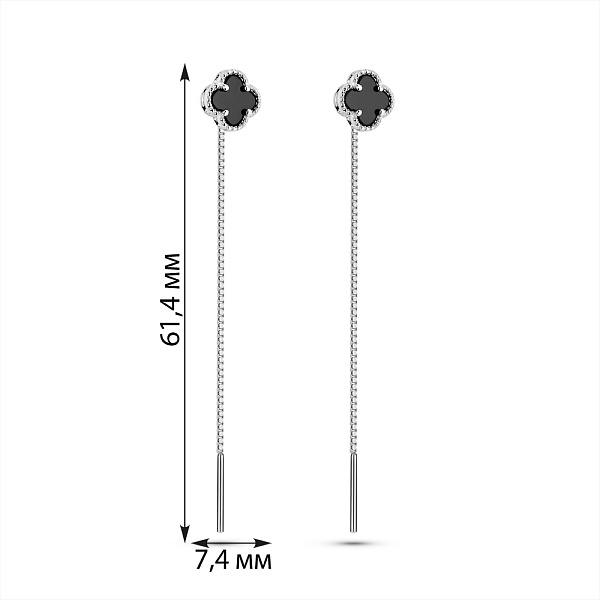 Срібні сережки-протяжки  з оніксом (арт. 7502/10058/8о) – зображення 2