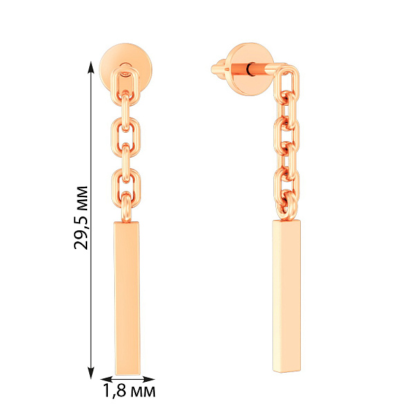 Золотые серьги пусеты "Звенья" с подвесками (арт. 110577) – изображение 3