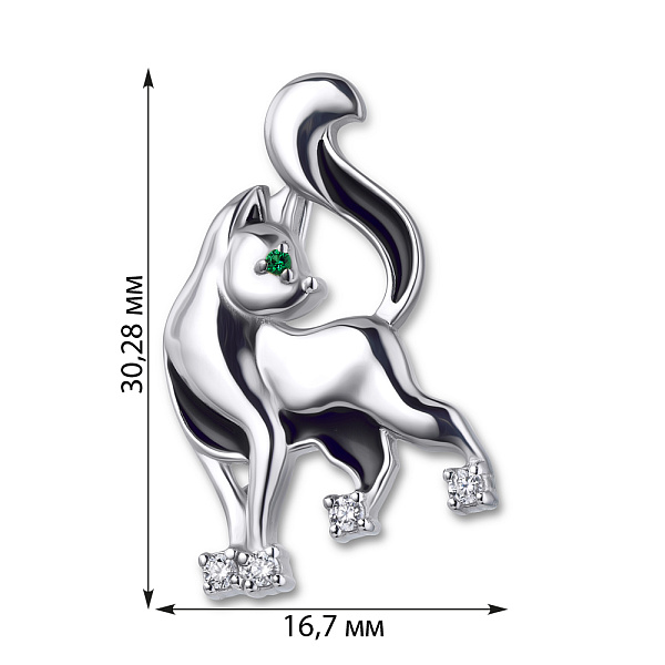 Серебряная брошь «Котенок» с эмалью и фианитами (арт. 7505/7119реч) – изображение 2