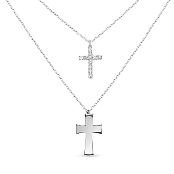 Фото Золоте багатошарове кольє з білого золота з хрестиками (арт. 351428б)