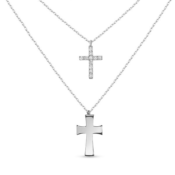 Золотое многослойное колье из белого золота с крестиками (арт. 351428б) – изображение 1