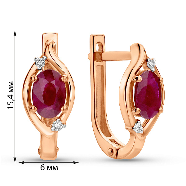 Золотые серьги с рубином и бриллиантами (арт. С011066р) – изображение 2