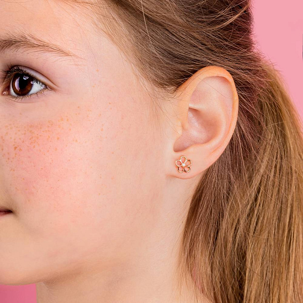 Золотые серьги пусеты «Цветочки» с фианитом (арт. 110554) – изображение 2