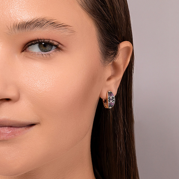 Золоті сережки з різнокольоровими фіанітами (арт. 110211Уб) – зображення 3