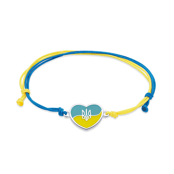 Браслет на голубой и желтой шелковой нити с серебряной вставкой (арт. 7309/441брпегж) – изображение 1