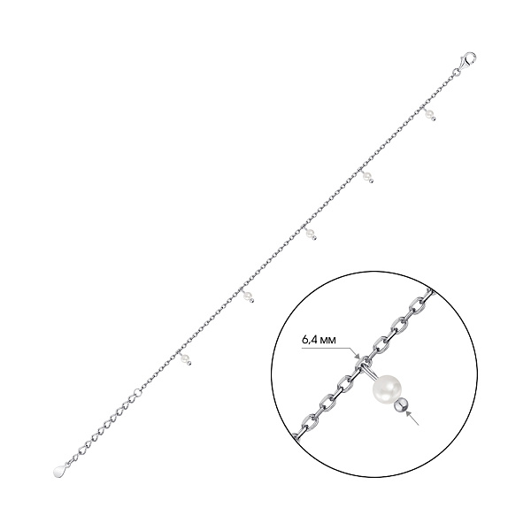 Серебряный браслет с подвесками из жемчуга (арт. 7509/3968жб) – изображение 2