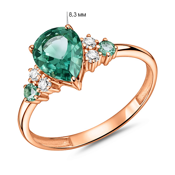 Кольцо из красного золота с зеленым кварцем и фианитами (арт. 141119Пзф) – изображение 6