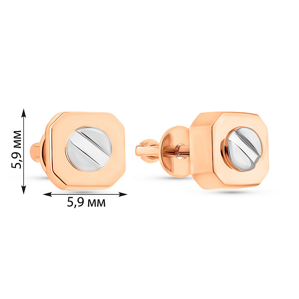 Сережки-пусети з червоного і білого золота (арт. 1101101кб) – зображення 4