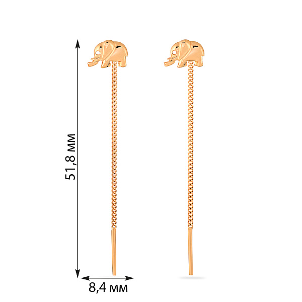 Золотые серьги-цепочки «Слоник» (арт. 102274) – изображение 4