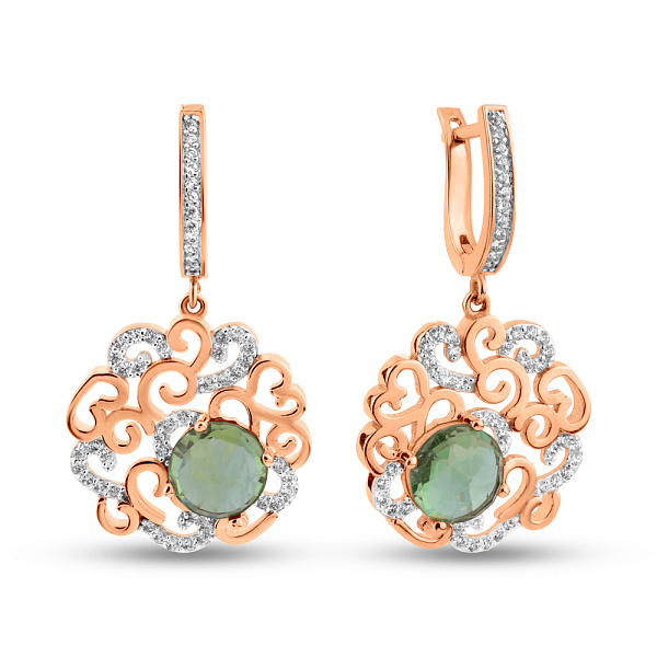 Золотые серьги-подвески с кварцем (арт. 103286Пкз) – изображение 1