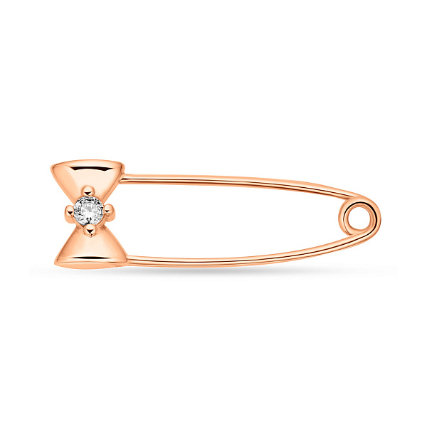 Золотая булавка "Бантик" с одним фианитом  (арт. 280228) – изображение 1