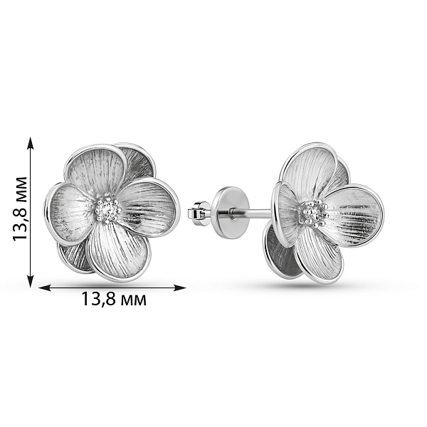 Серебряные серьги-пусеты Цветочки с фианитами (арт. 7518/2911р) – изображение 2