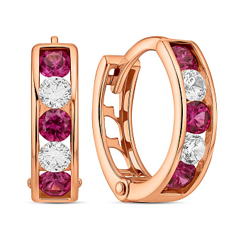 Фото Дитячі золоті сережки з червоними і білими фіанітами (арт. 110245к)