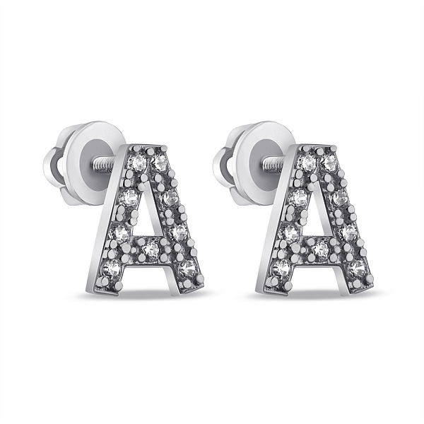 Серебряные серьги-пусеты Буква А с фианитами (арт. 7518/1090всю) – изображение 1