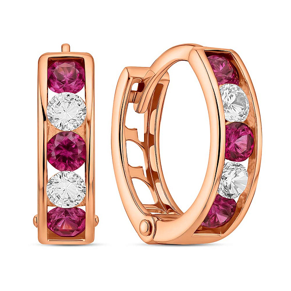 Дитячі золоті сережки з червоними і білими фіанітами (арт. 110245к) – зображення 1