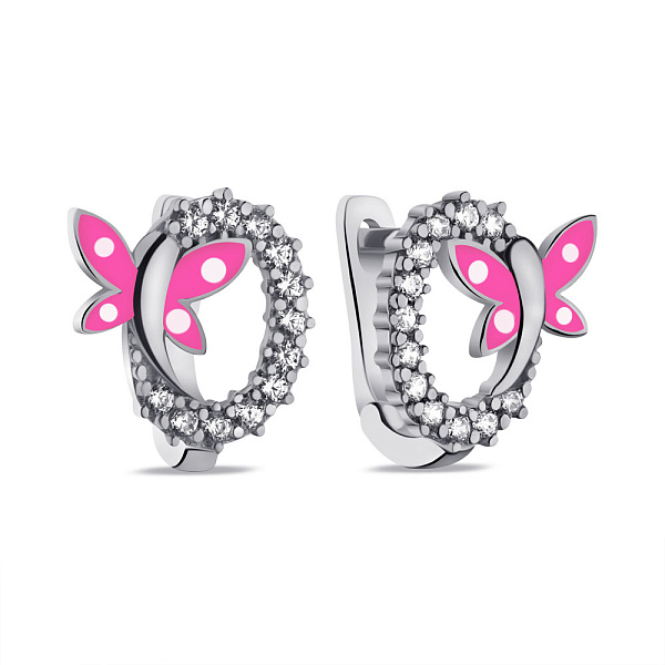 Серебряные детские серьги с эмалью и фианитами (арт. 7502/2218ерб) – изображение 1