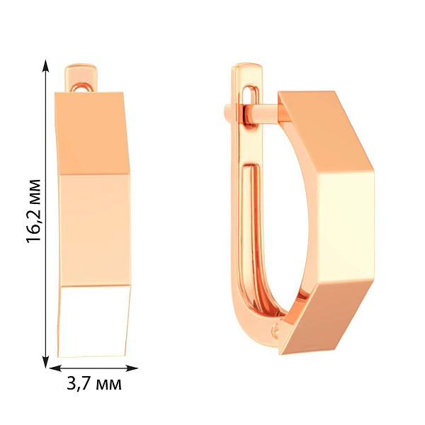 Золотые серьги в красном цвете металла  (арт. 111186) – изображение 3