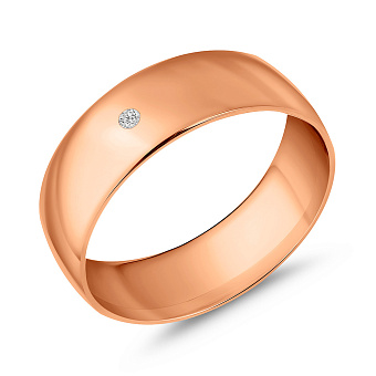Обручальное кольцо классическое Комфорт из красного золота с бриллиантом (арт. К239095)
