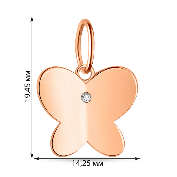 Золотой подвес Бабочка с одним фианитом (арт. 424495) – изображение 2