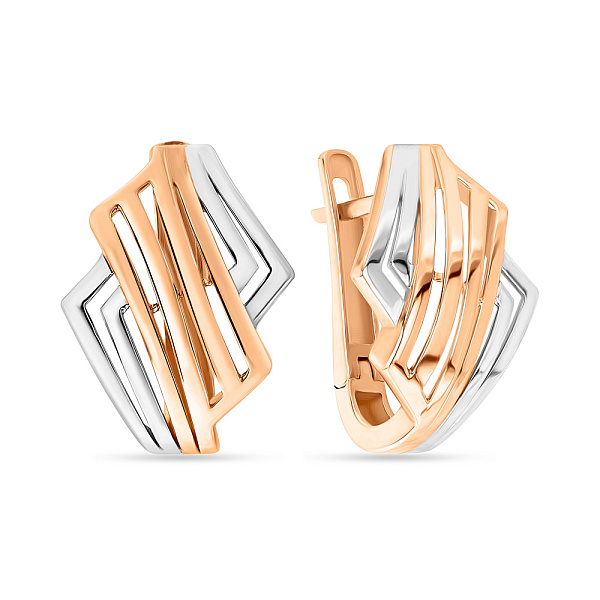 Золоті сережки в червоному і білому кольорі металу (арт. 106054кб) – зображення 1