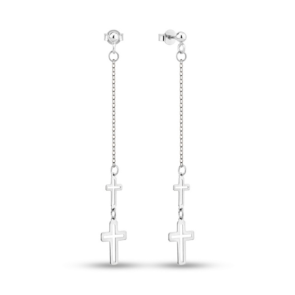 Сережки-пусети з білого золота Хрестики (арт. 1091557б) – зображення 1