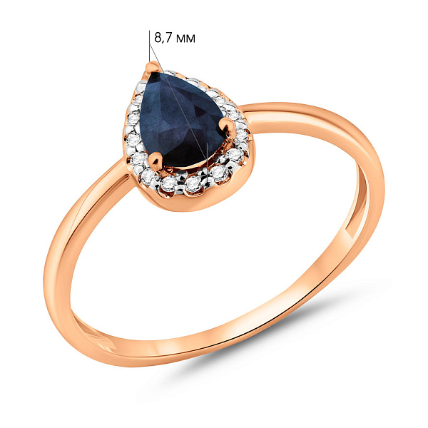 Золотое кольцо с сапфиром и бриллиантами (арт. К011235с) – изображение 2