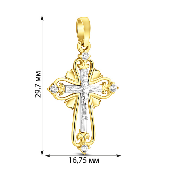Крест из комбинированного золота с фианитами (арт. 501082ж) – изображение 3