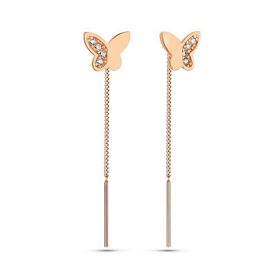 Золоті сережки-протяжки Метелики з фіанітами (арт. 109913)