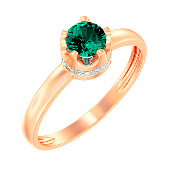 Фото Золота каблучка з зеленим кварцом і фіанітами (арт. 141090Пз)