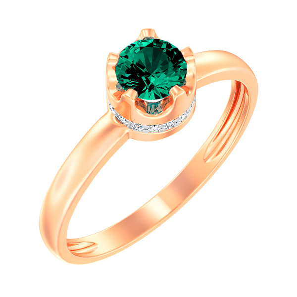 Золота каблучка з зеленим кварцом і фіанітами (арт. 141090Пз) – зображення 1