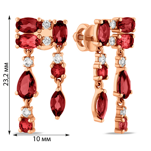 Золотые серьги с гранатом и фианитом (арт. 110858Пкф) – изображение 6