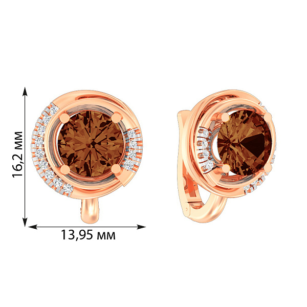 Золотые серьги с кварцем и фианитами (арт. 112000Пкр) – изображение 3