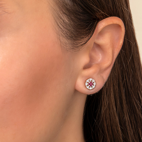 Золотые пусеты с рубином и бриллиантами (арт. Т011691р) – изображение 2