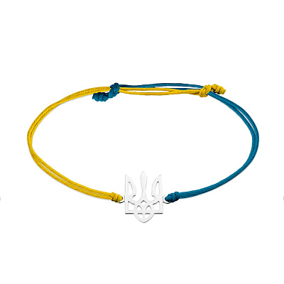 Браслет на голубой и желтой нити с серебряной вставкой  (арт. Х340031гж)