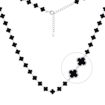 Серебряное колье Клевер с ониксом (арт. 7507/2371/8о)