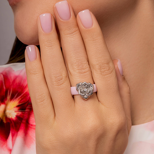 Кольцо Цветок из серебра и керамики (арт. 7501/1540206кмр) – изображение 3