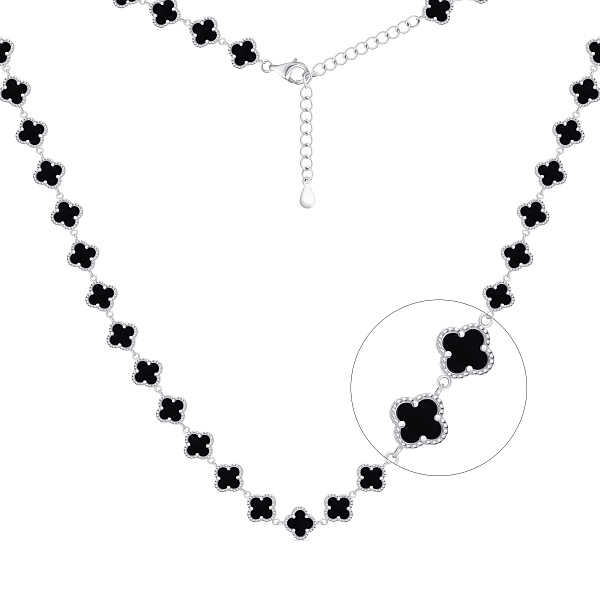Серебряное колье Клевер с ониксом (арт. 7507/2371/8о) – изображение 1