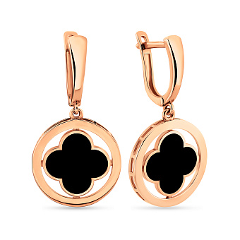 Фото Золотые серьги-подвески с эмалью (арт. 108139еч)