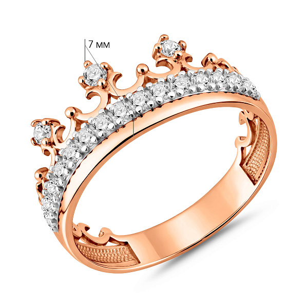 Кольцо Корона из красного золота с фианитами (арт. 140691) – изображение 3