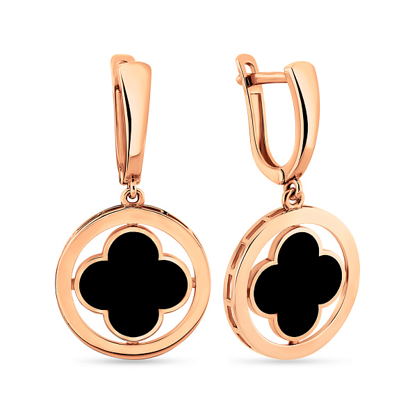 Золотые серьги-подвески с эмалью (арт. 108139еч) – изображение 1