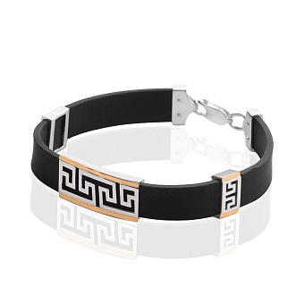 Каучуковый мужской браслет с серебряными вставками (арт. 7209/0140брю)