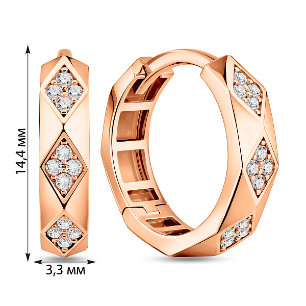 Серьги-кольца из красного золота с фианитами (арт. 1101255) – изображение 4