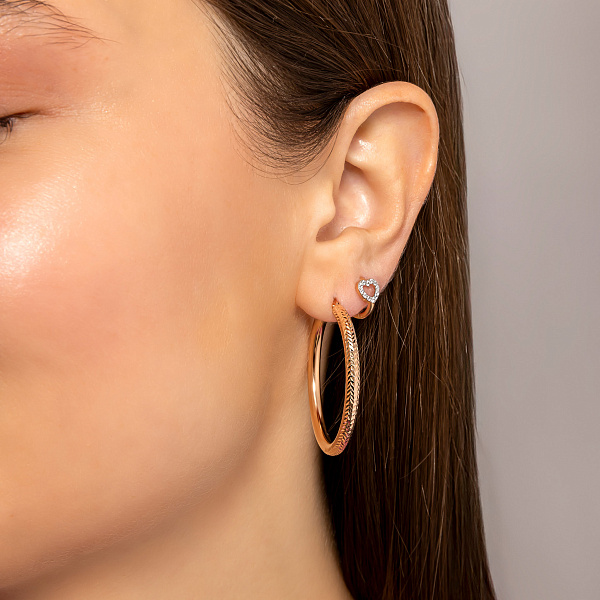 Золотые серьги Сердечки с фианитами (арт. 1101021) – изображение 4