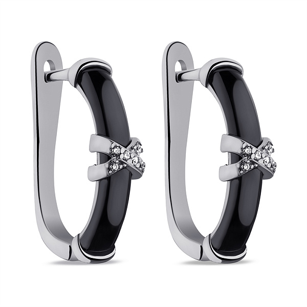 Сережки зі срібла з керамікою і фіанітами (арт. 7502/9685кмч) – зображення 1