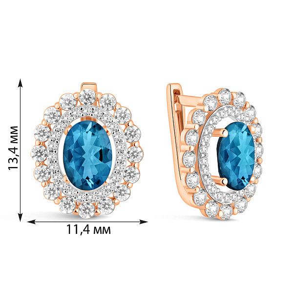 Золотые серьги с топазом лондон и фианитами (арт. 111171Пл) – изображение 2