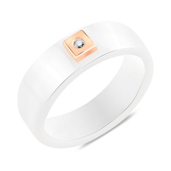 Каблучка з білої кераміки і золота з діамантом (арт. К011767кб) – зображення 1