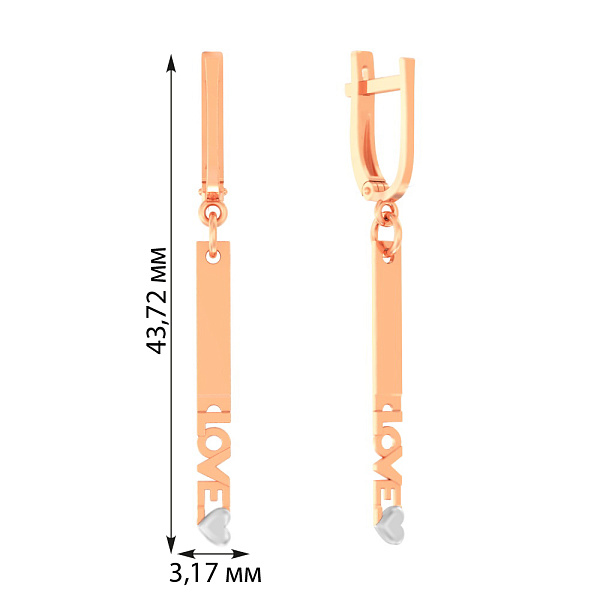 Золотые серьги с подвесками «Love» (арт. 110580) – изображение 2