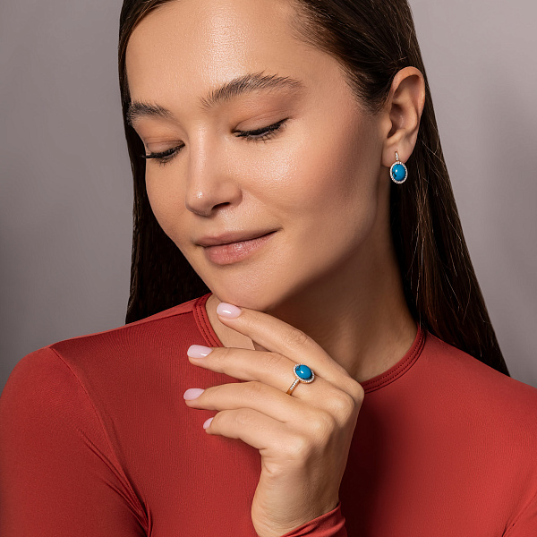 Золотые сережки с бирюзой и фианитами (арт. 110427ПюГГ) – изображение 9